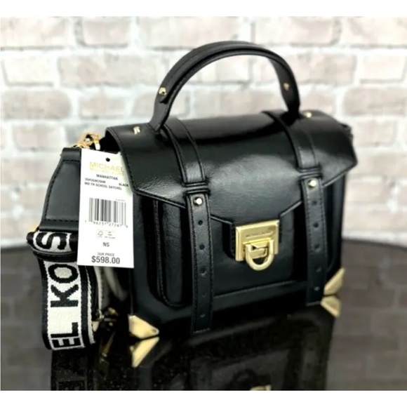 MICHAEL KORS MANHATTAN MEDIUM SATCHEL CROSSBODY SHOULDER BAG $598 Black - Picture 4 of 7